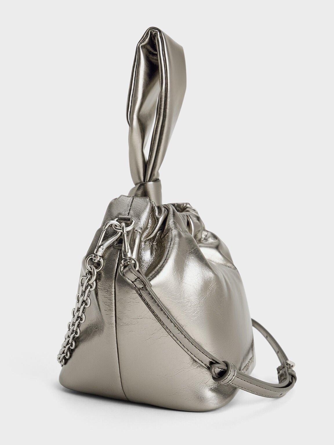 Caia Metallic Knotted Dumpling Bag, Pewter, hi-res