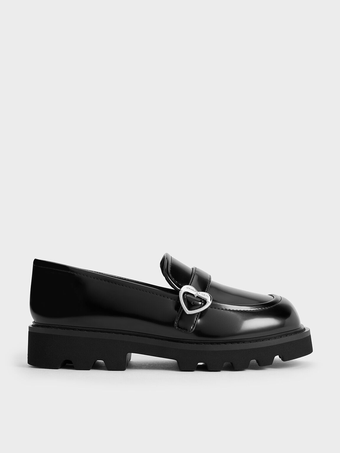 Girls' Heart-Buckle Loafers, Black Box, hi-res