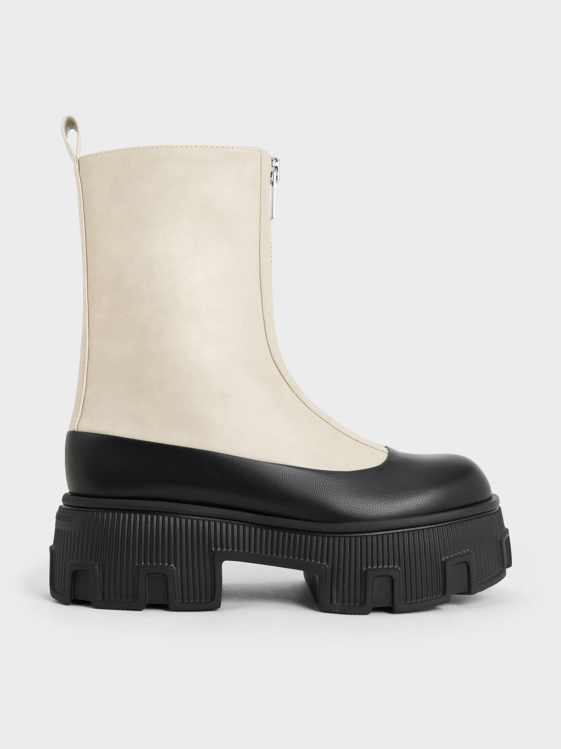 Two-Tone Zip-Up Platform Calf Boots, Chalk, hi-res