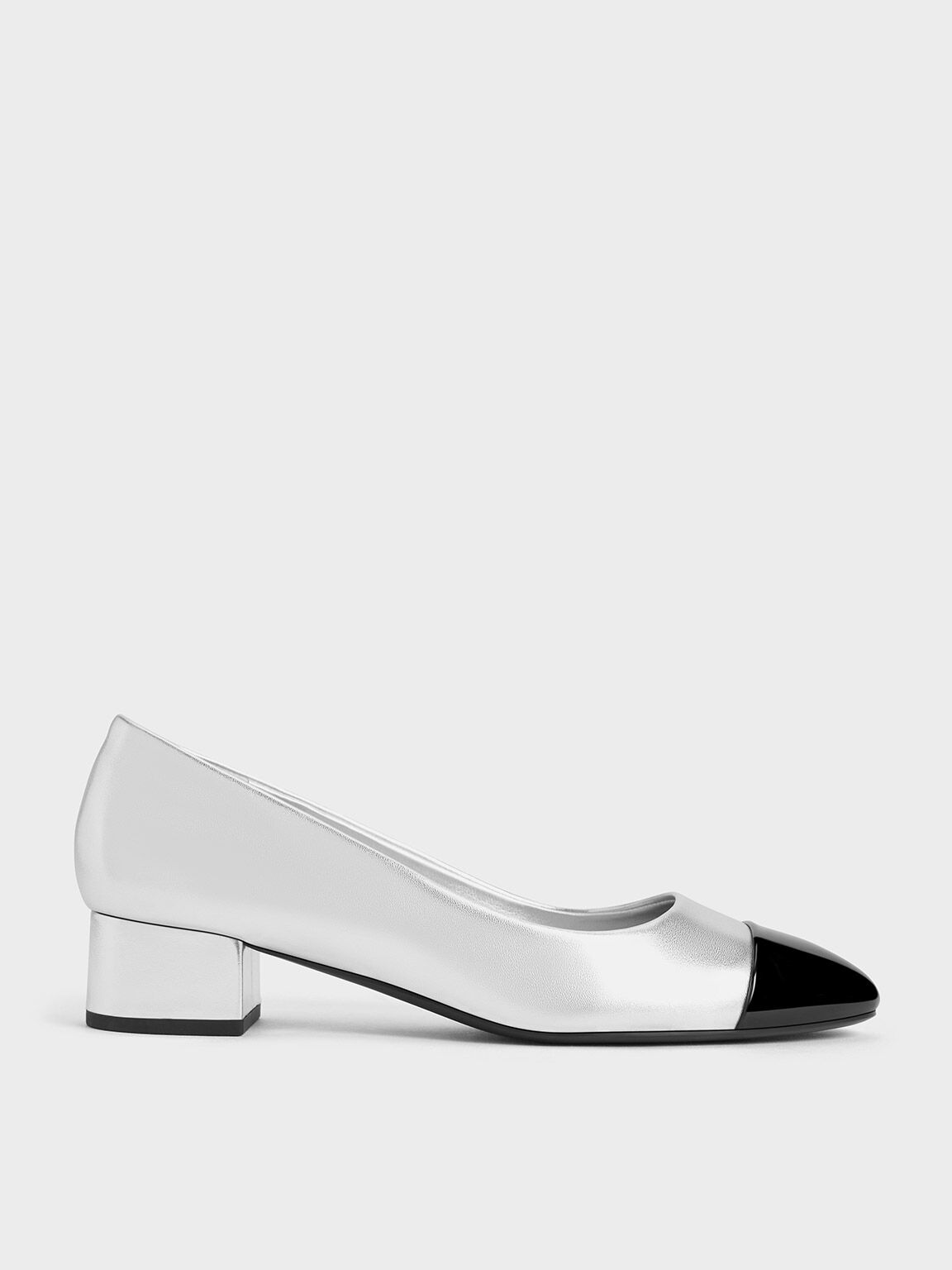 Patent Contrast Cap-Toe Pumps, Silver, hi-res