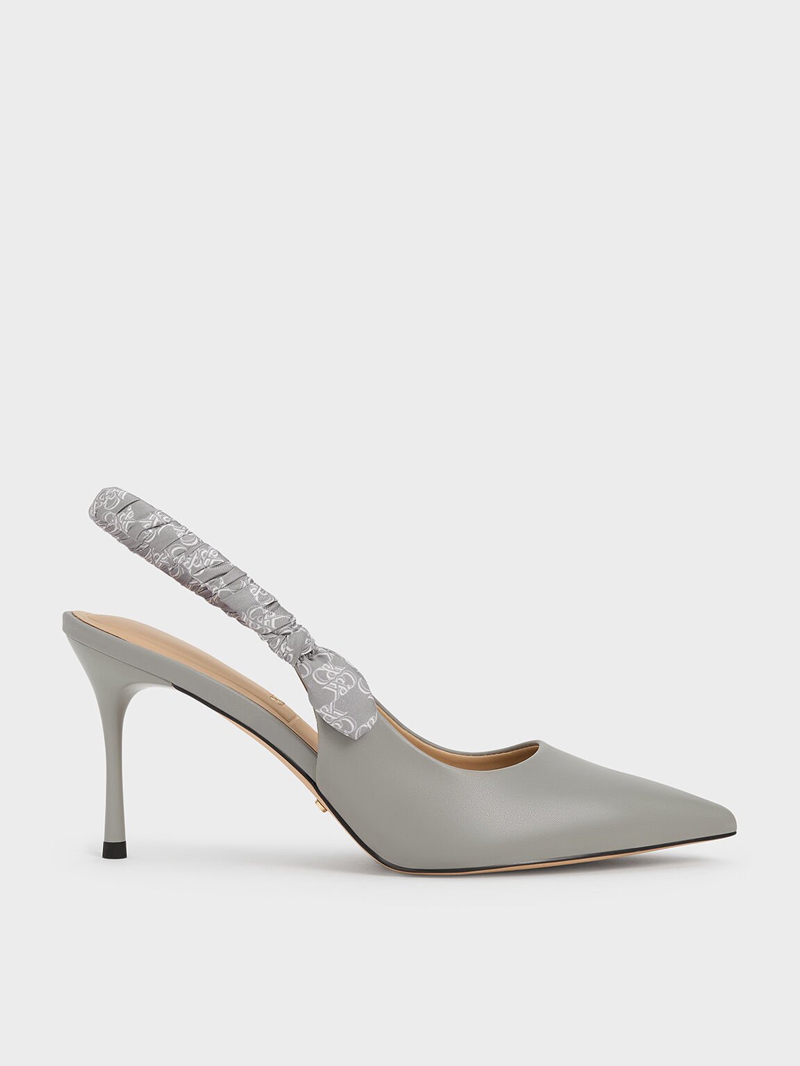 Tully Leather Ruched Print Slingback Pumps, Grey, hi-res