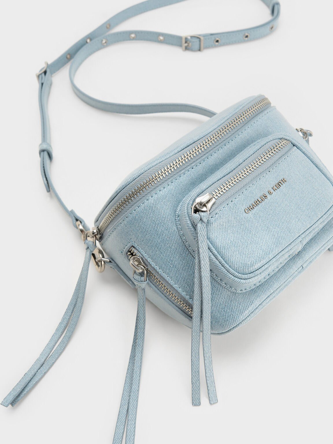 Xylia Denim Multi-Zip Crossbody Bag, Denim Blue, hi-res