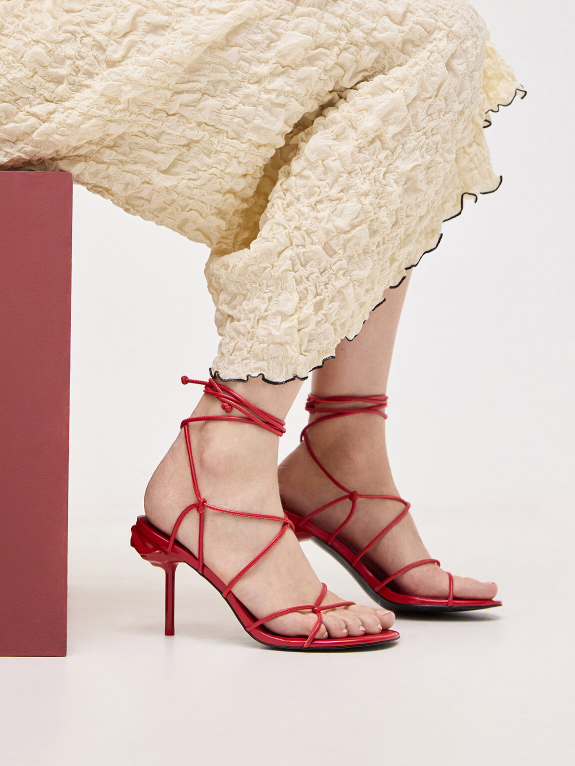 Flor Rose-Heel Strappy Sandals, Red, hi-res