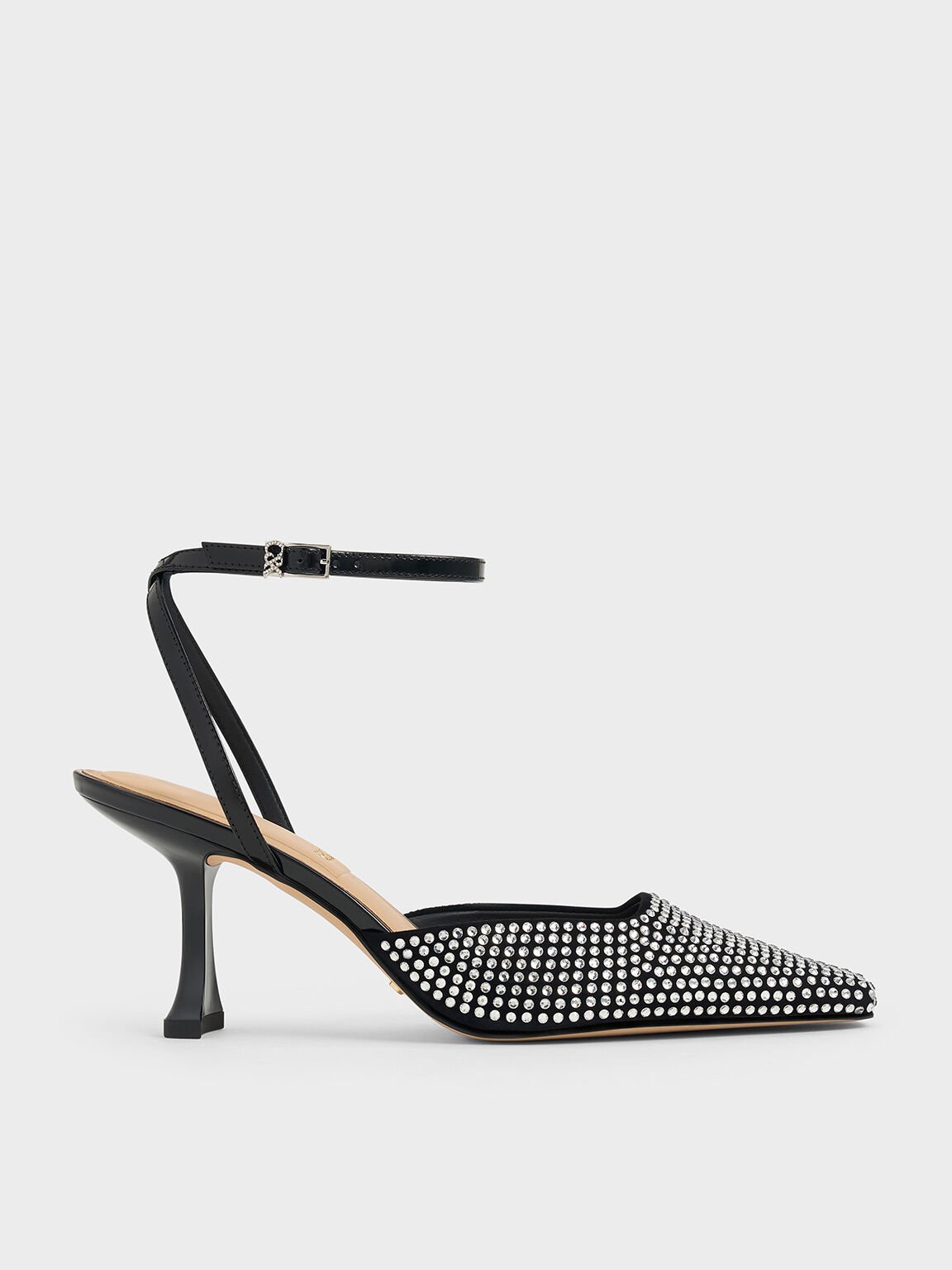 Leather & Suede Crystal-Embellished Sculptural-Heel Pumps, Black, hi-res