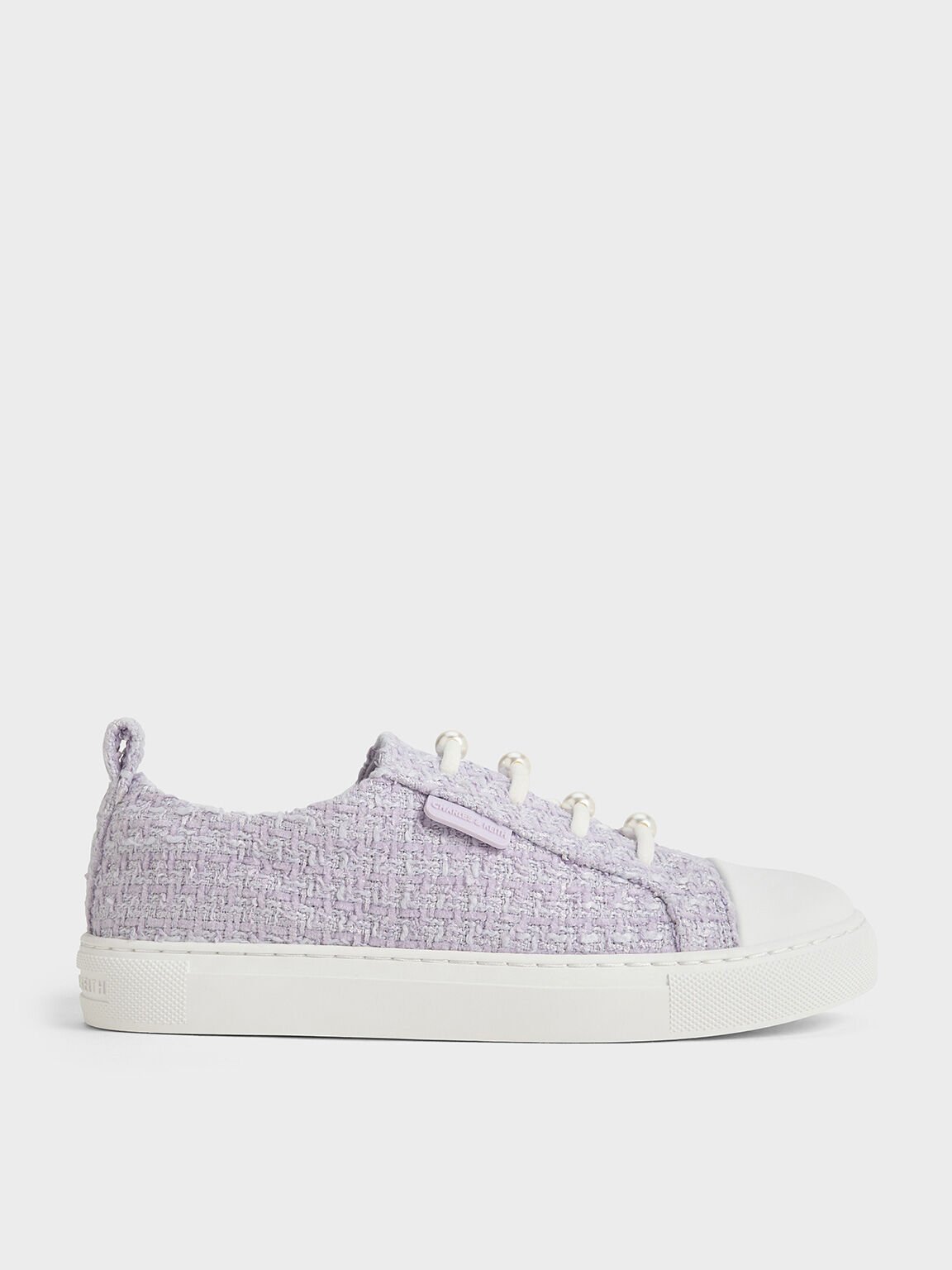 Girls' Tweed Pearl-Embellished Sneakers, Lilac, hi-res