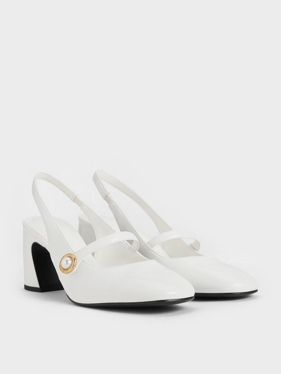 Pearl-Accent Mary Jane Pumps, White, hi-res