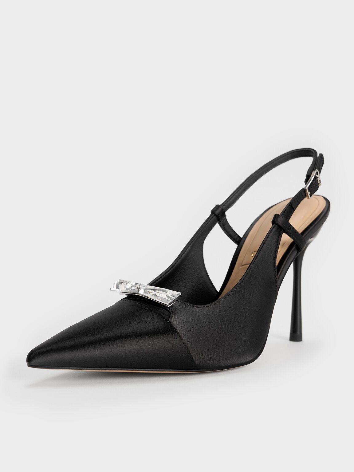 Recycled Polyester Bow Slingback Pumps, Black Textured, hi-res