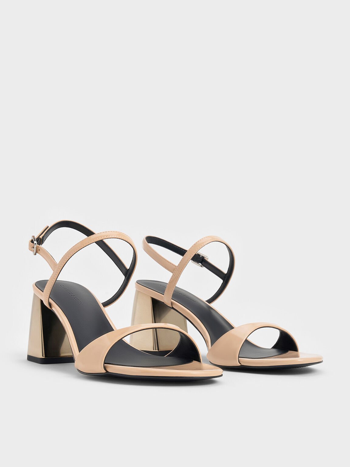 Patent Metallic-Heel Slingback Sandals, Nude, hi-res