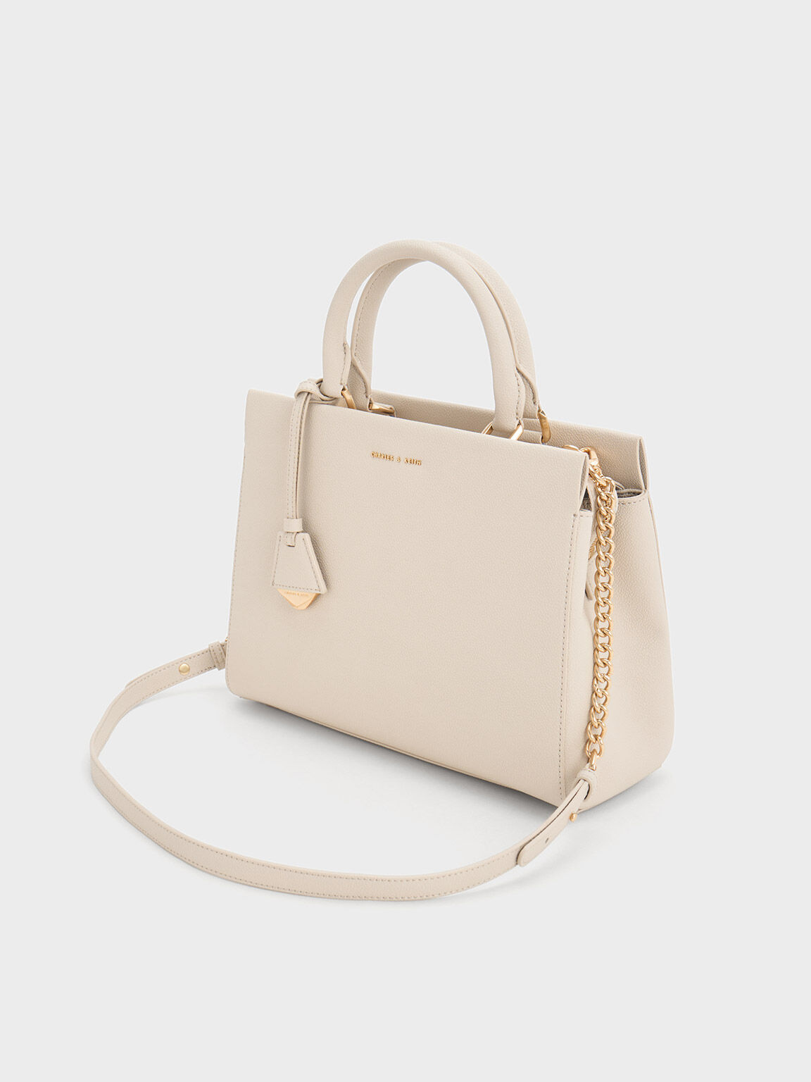 Ivory Mirabelle Structured Top Handle Bag - CHARLES & KEITH UK