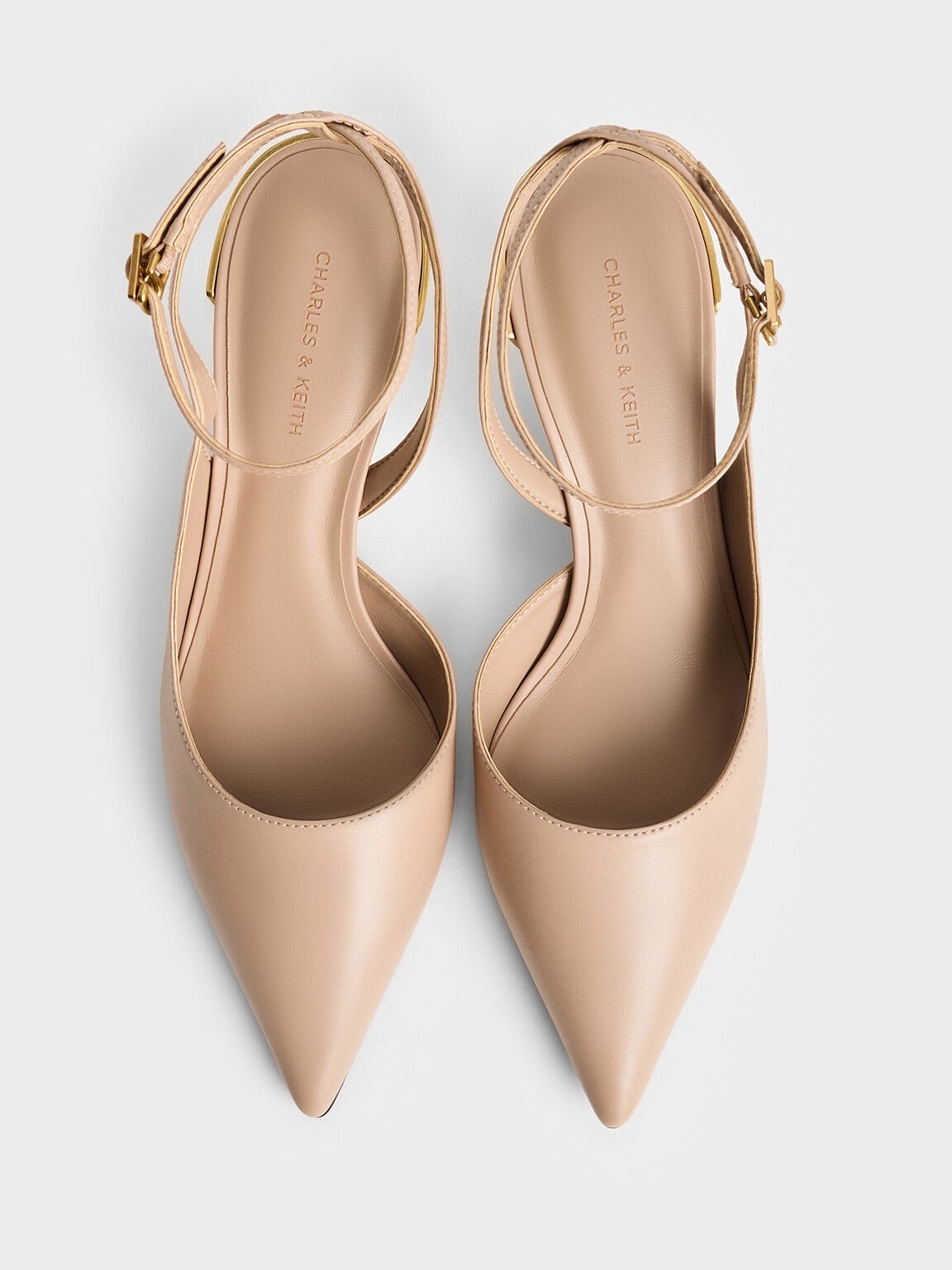 Metallic-Heel Ankle-Strap D'Orsay Pumps, Nude, hi-res