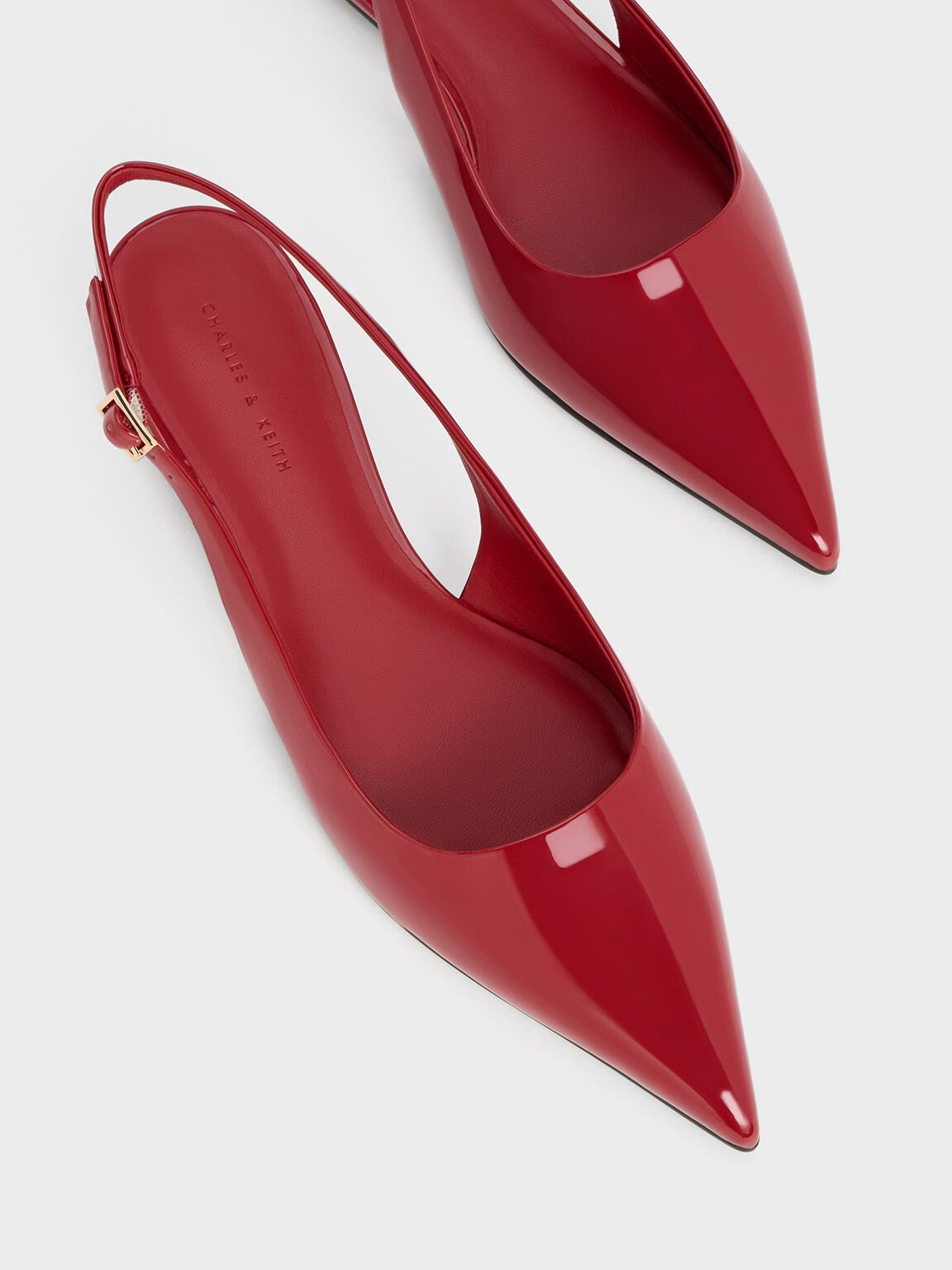 Patent Pointed-Toe Slingback Flats, Red, hi-res