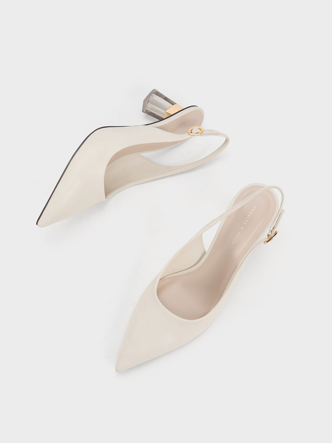 Chalk See-Through Trapeze Heel Slingback Pumps - CHARLES & KEITH UK