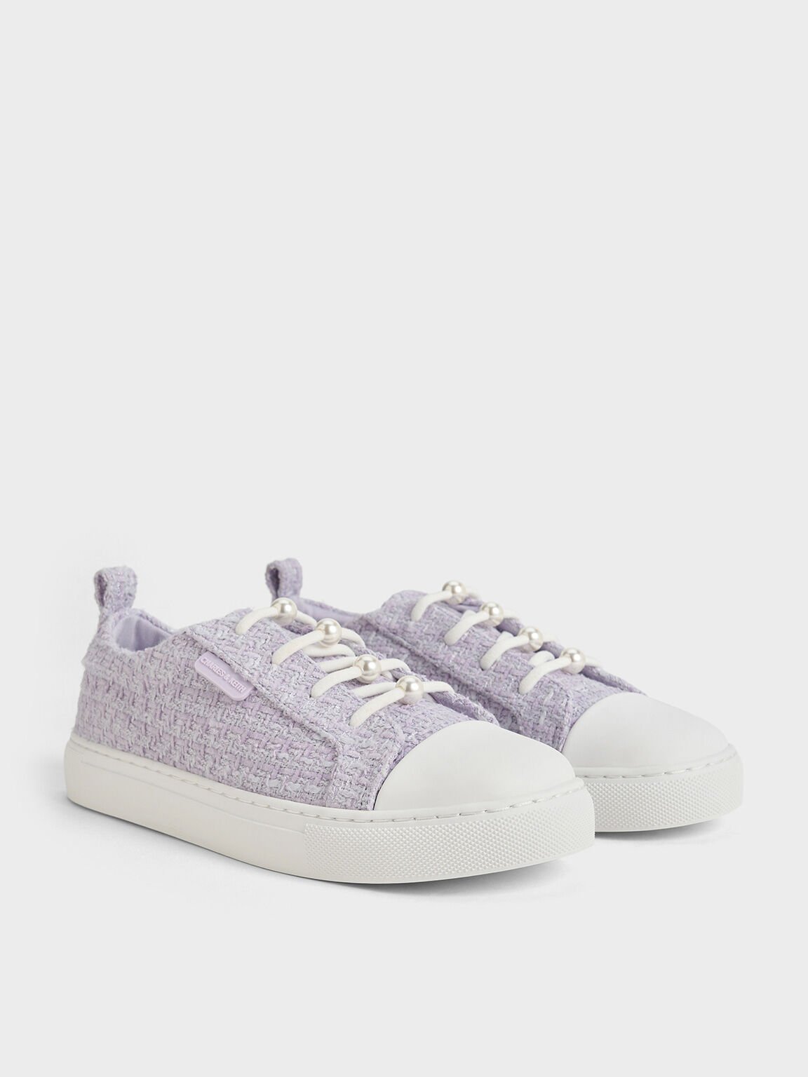 Girls' Tweed Pearl-Embellished Sneakers, Lilac, hi-res