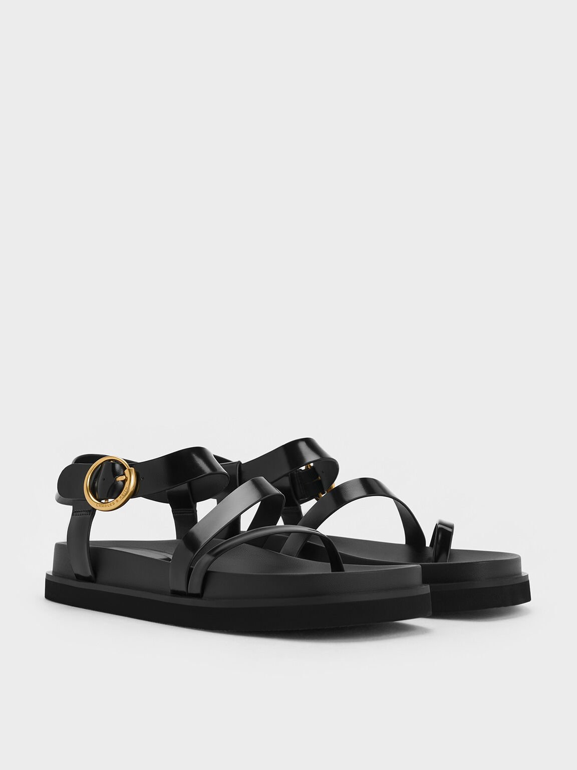 Buckled Ankle-Strap Strappy Sandals, Black Box, hi-res