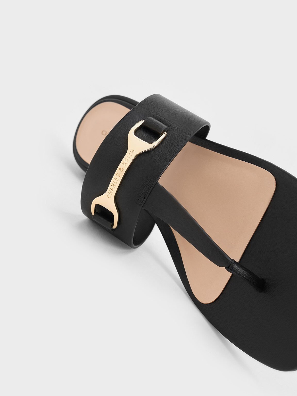Leslie T-Bar Metallic Accent Thong Sandals, Black, hi-res
