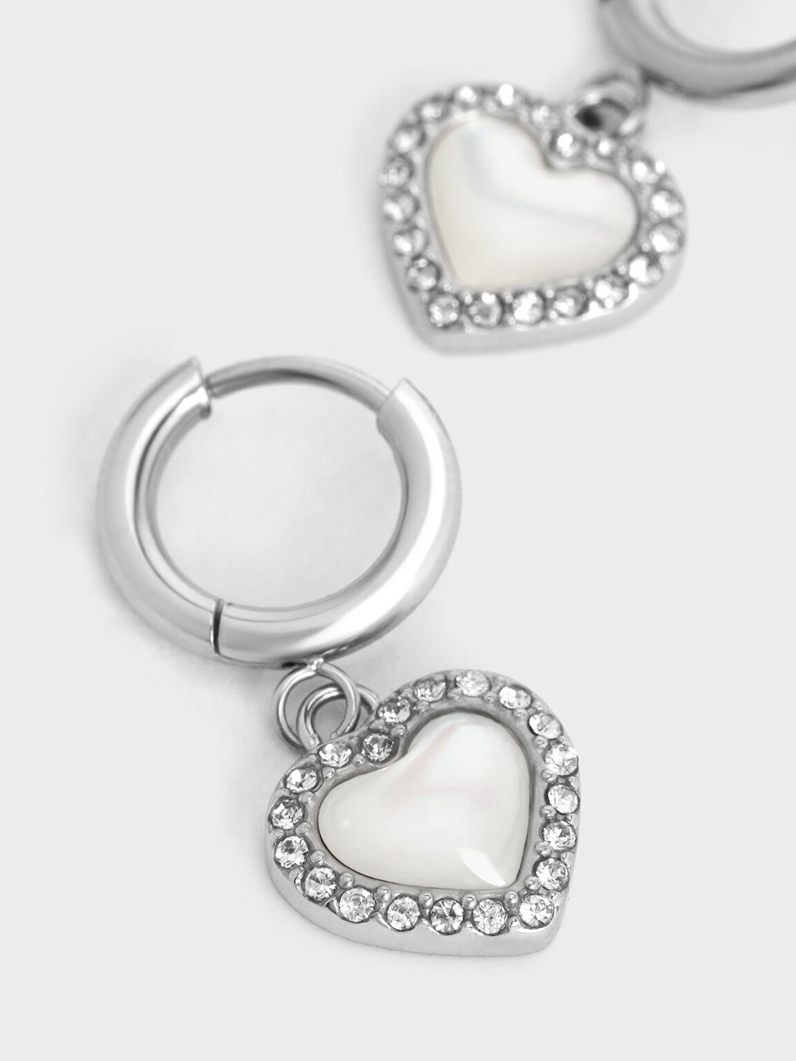 Annalise Crystal Heart-Stone Hoop Earrings, Silver, hi-res