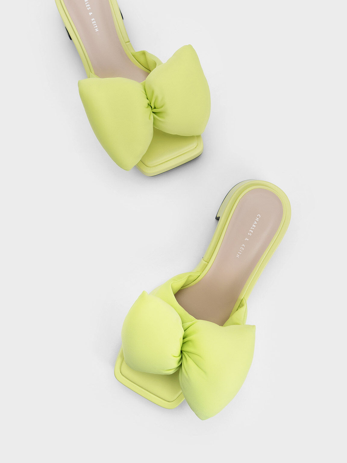 Lime Puffy Bow Heeled Mules - CHARLES & KEITH UK