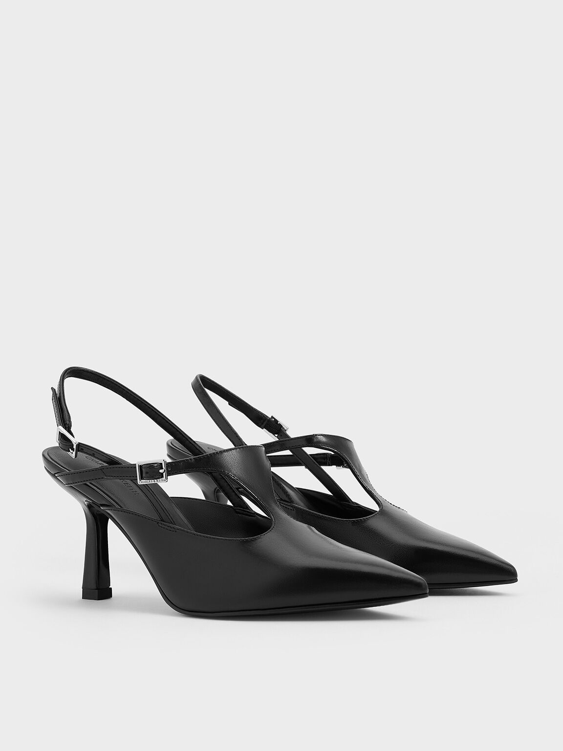 Cut-Out Pointed-Toe Slingback Pumps, Black, hi-res