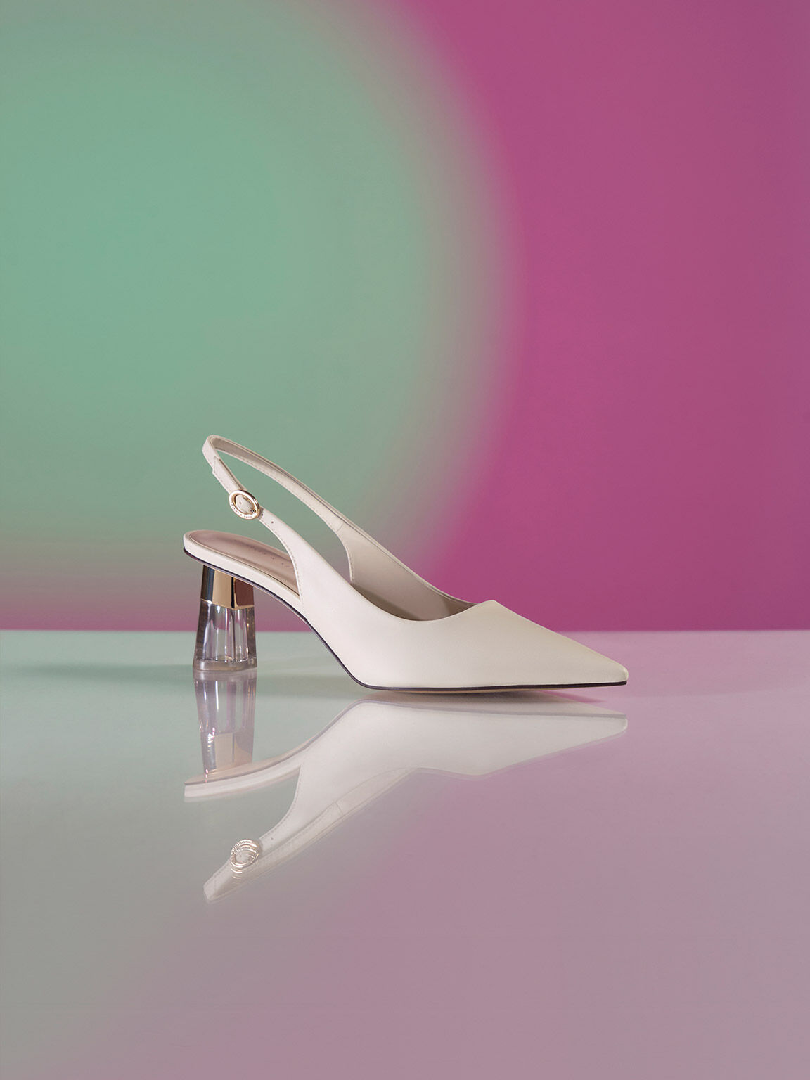 Chalk See-Through Trapeze Heel Slingback Pumps - CHARLES & KEITH UK
