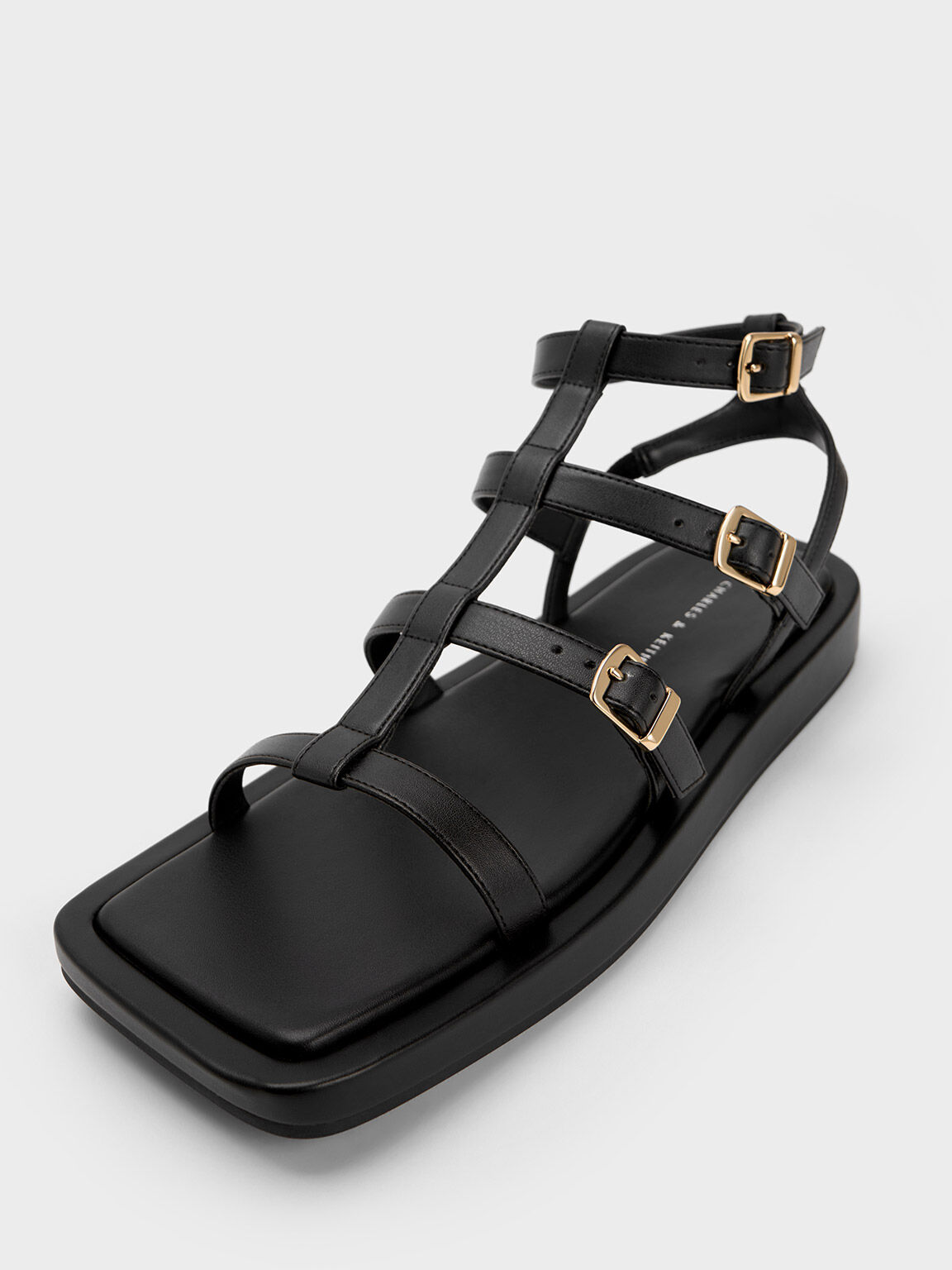 Black Buckled Gladiator Sandals - CHARLES & KEITH UK