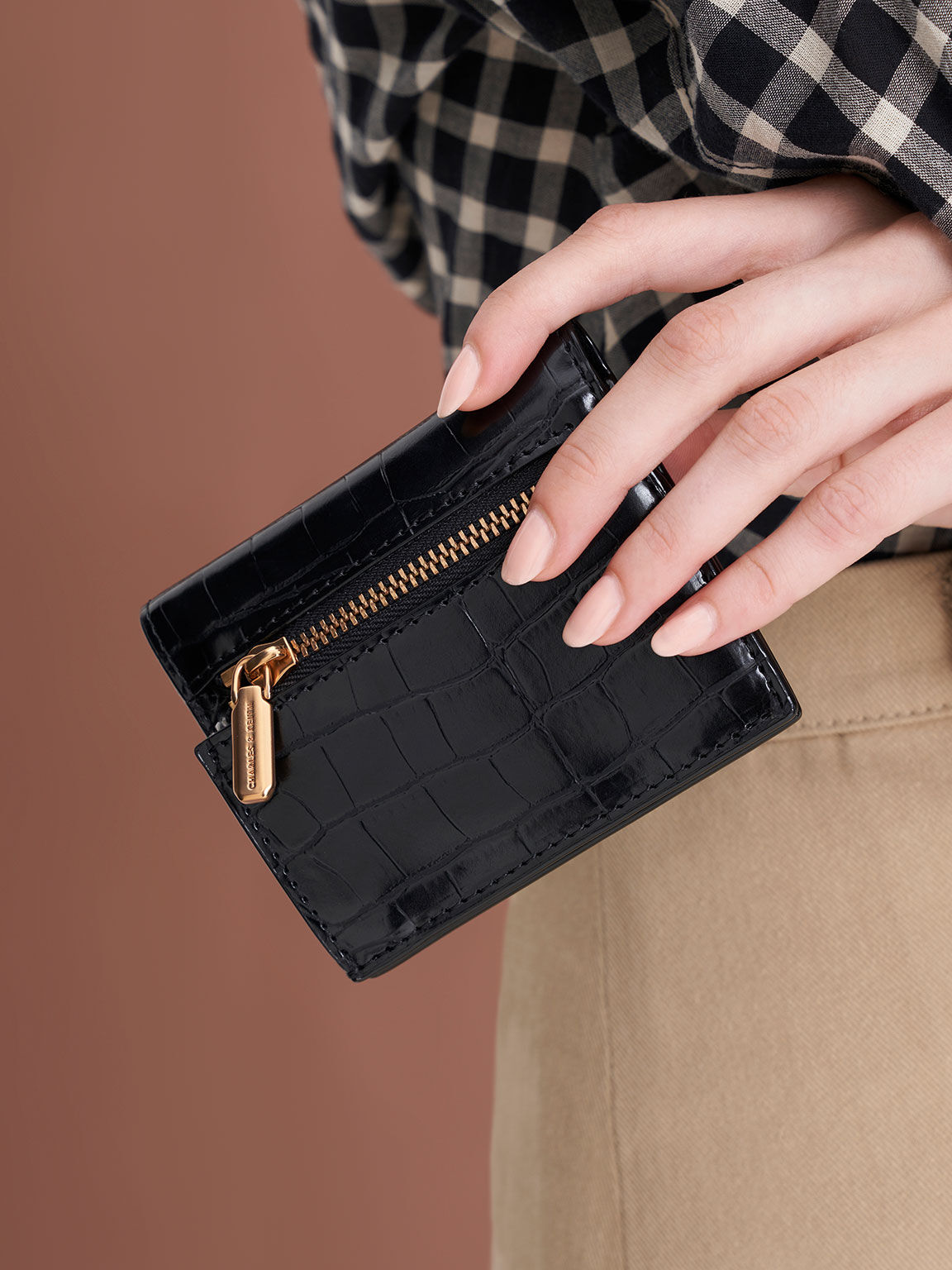 Black Croc-Effect Small Wallet - CHARLES & KEITH UK