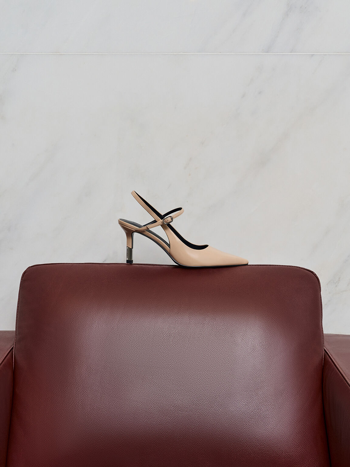 Patent Two-Tone Heel Slingback Pumps, Nude, hi-res