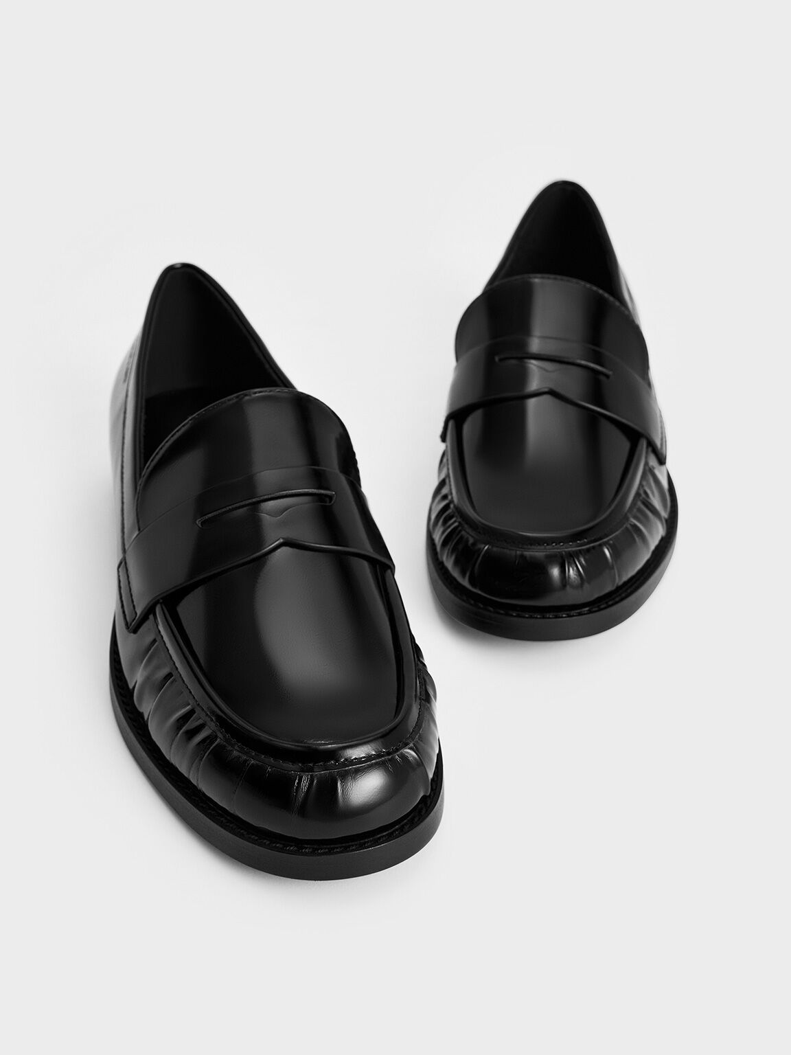 Ruched Penny Loafers, Black Box, hi-res