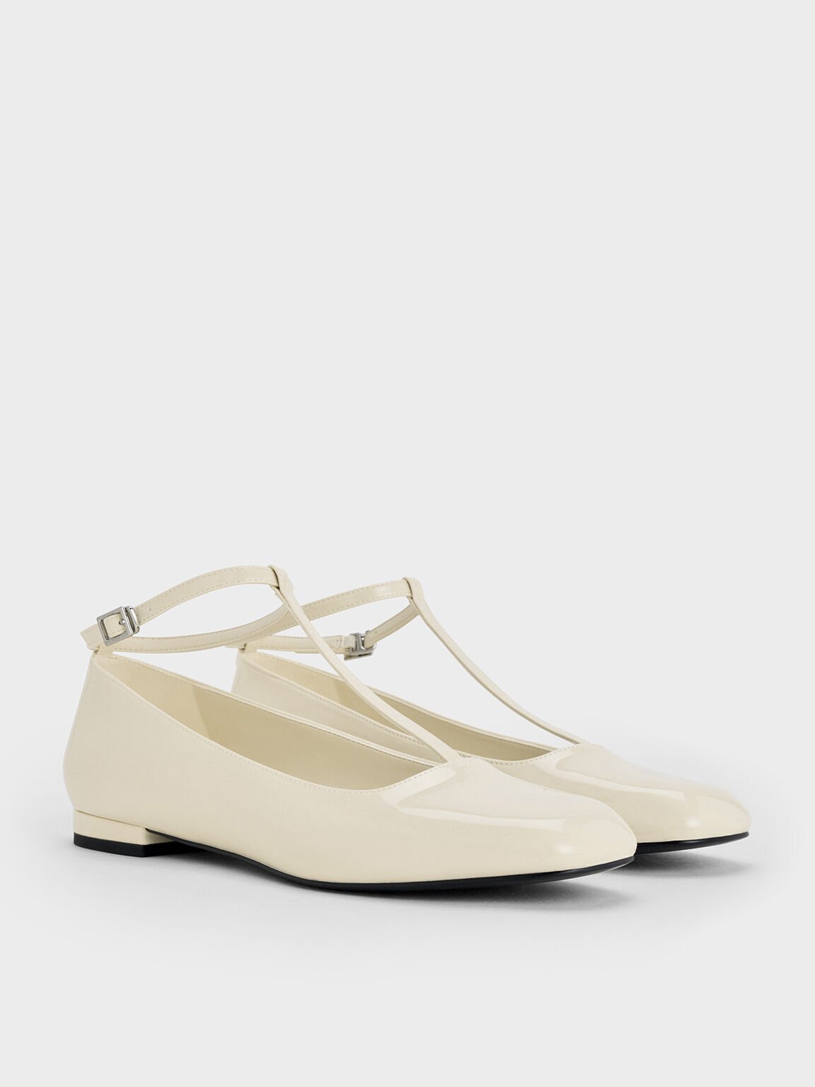 Patent T-Bar Ankle-Strap Ballet Flats, Chalk, hi-res