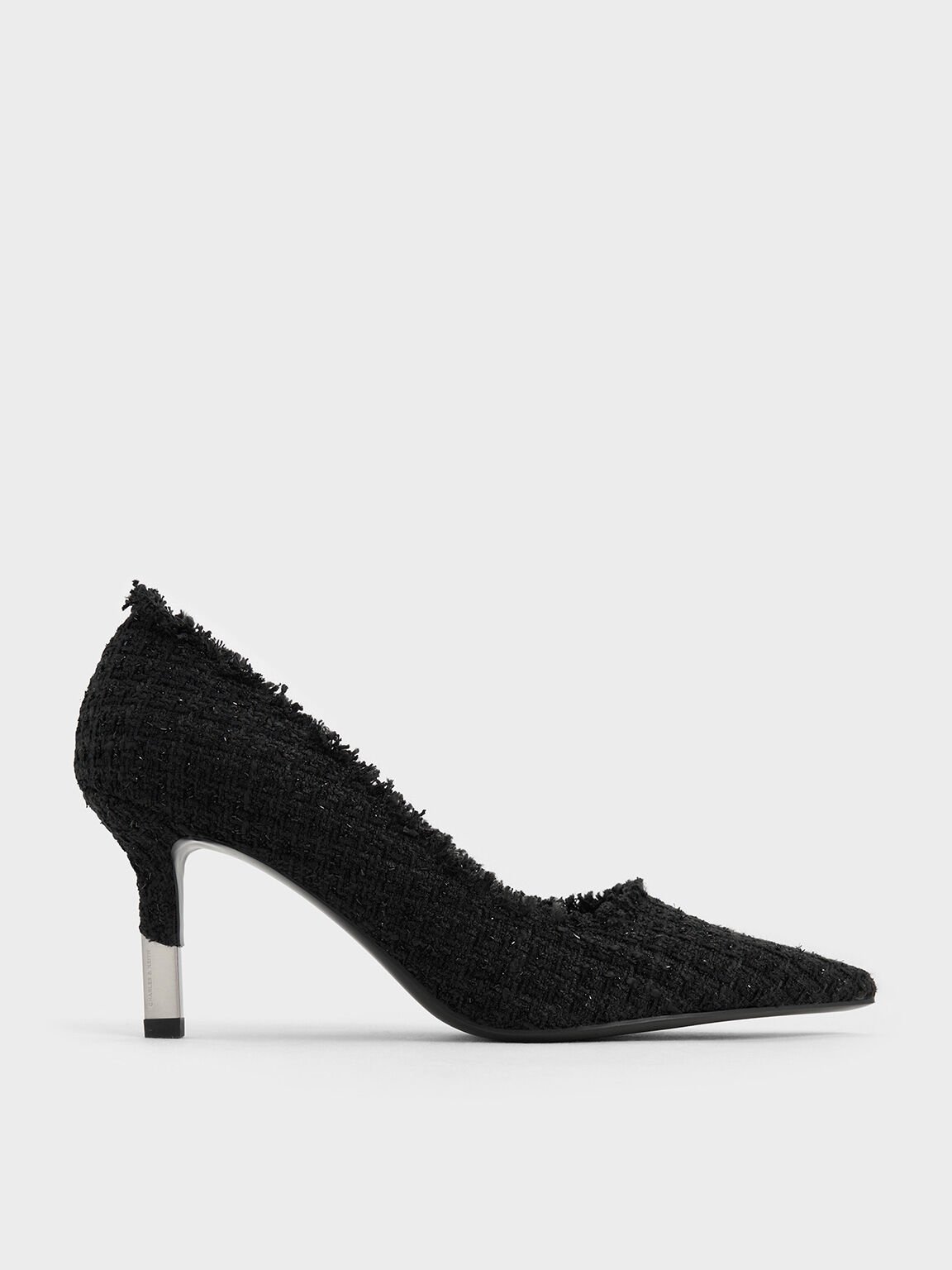 Tweed Pointed-Toe Stiletto Pumps, Black Textured, hi-res