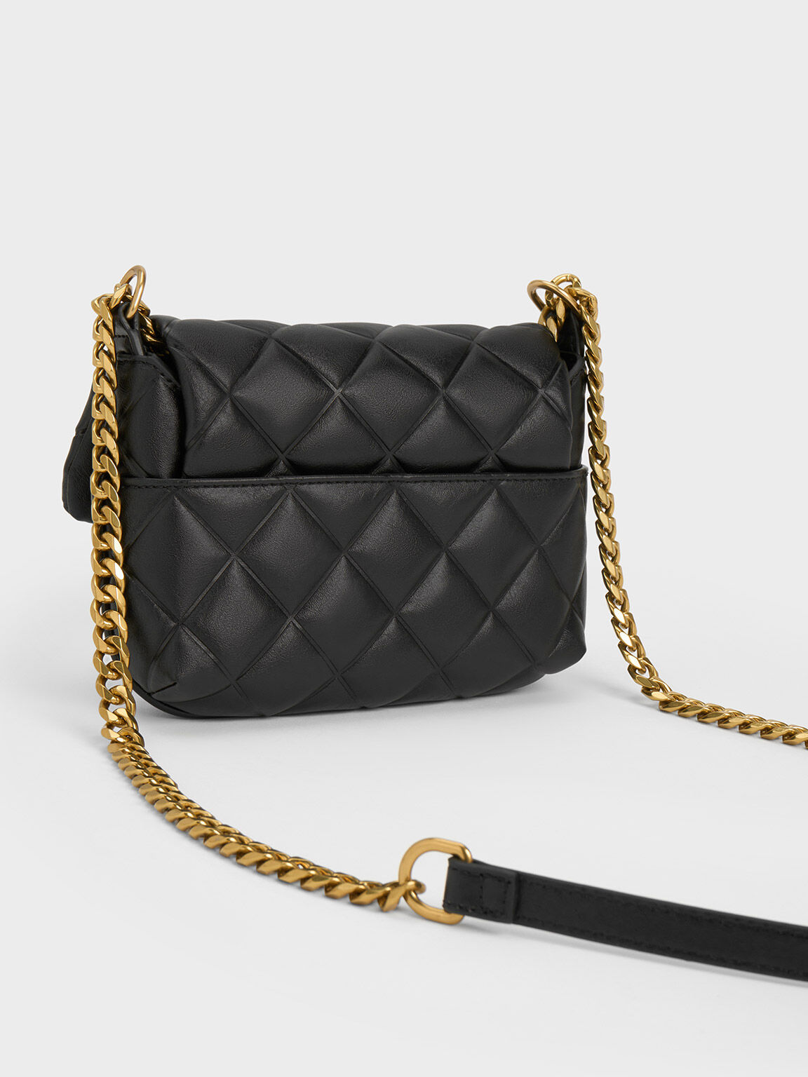 Black Mini Swing Quilted Chain-Handle Bag - CHARLES & KEITH UK