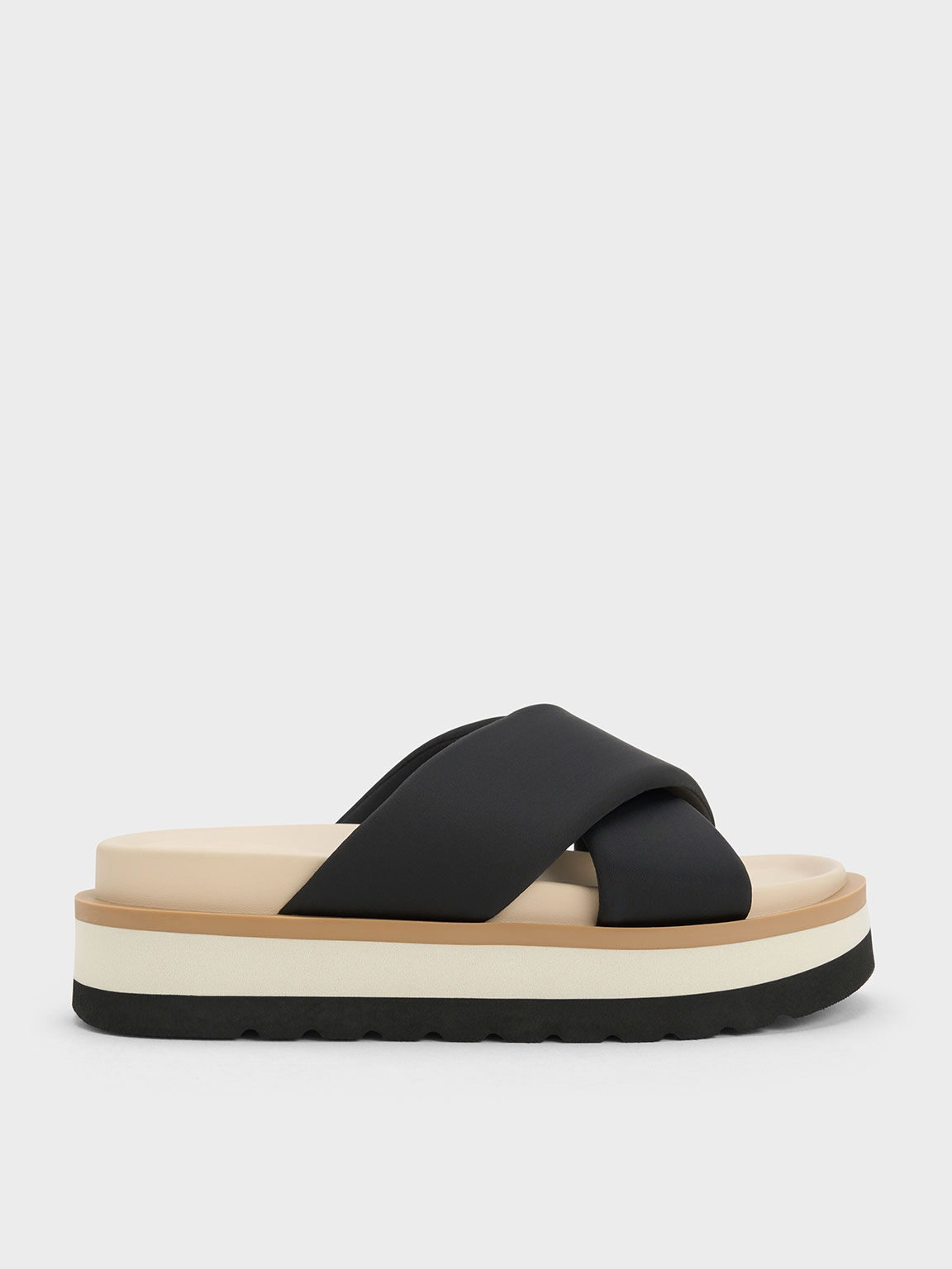 Black Crossover Platform Slide Sandals - CHARLES & KEITH UK