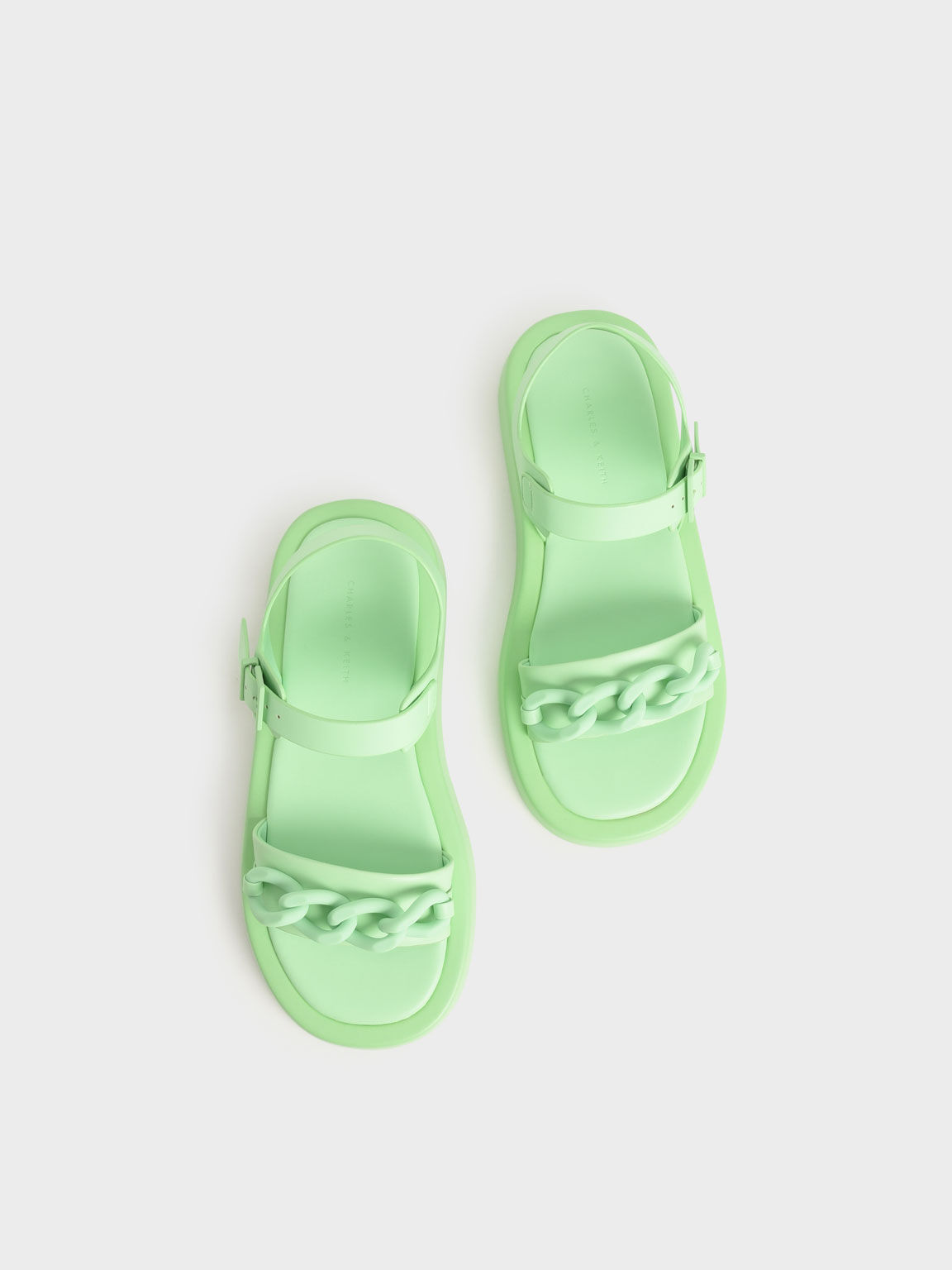 Green Chunky Chain-Link Ankle-Strap Padded Sandals - CHARLES & KEITH UK