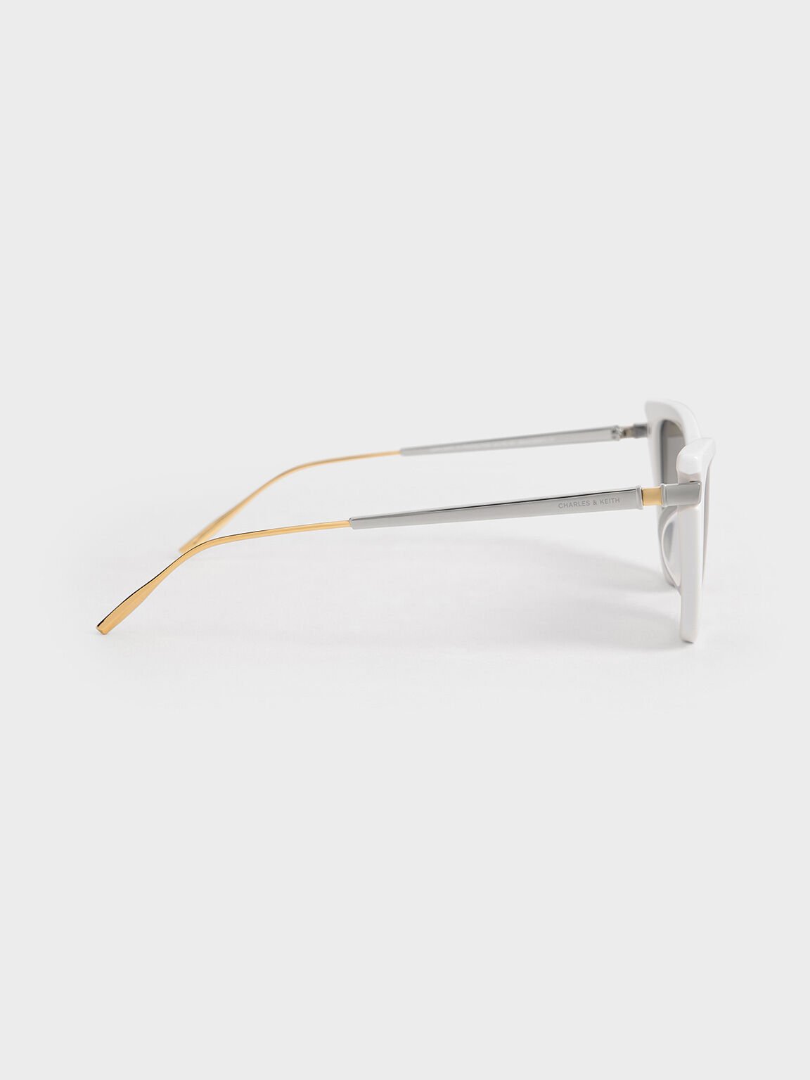 Recycled Acetate Angular Cat-Eye Sunglasses, White, hi-res