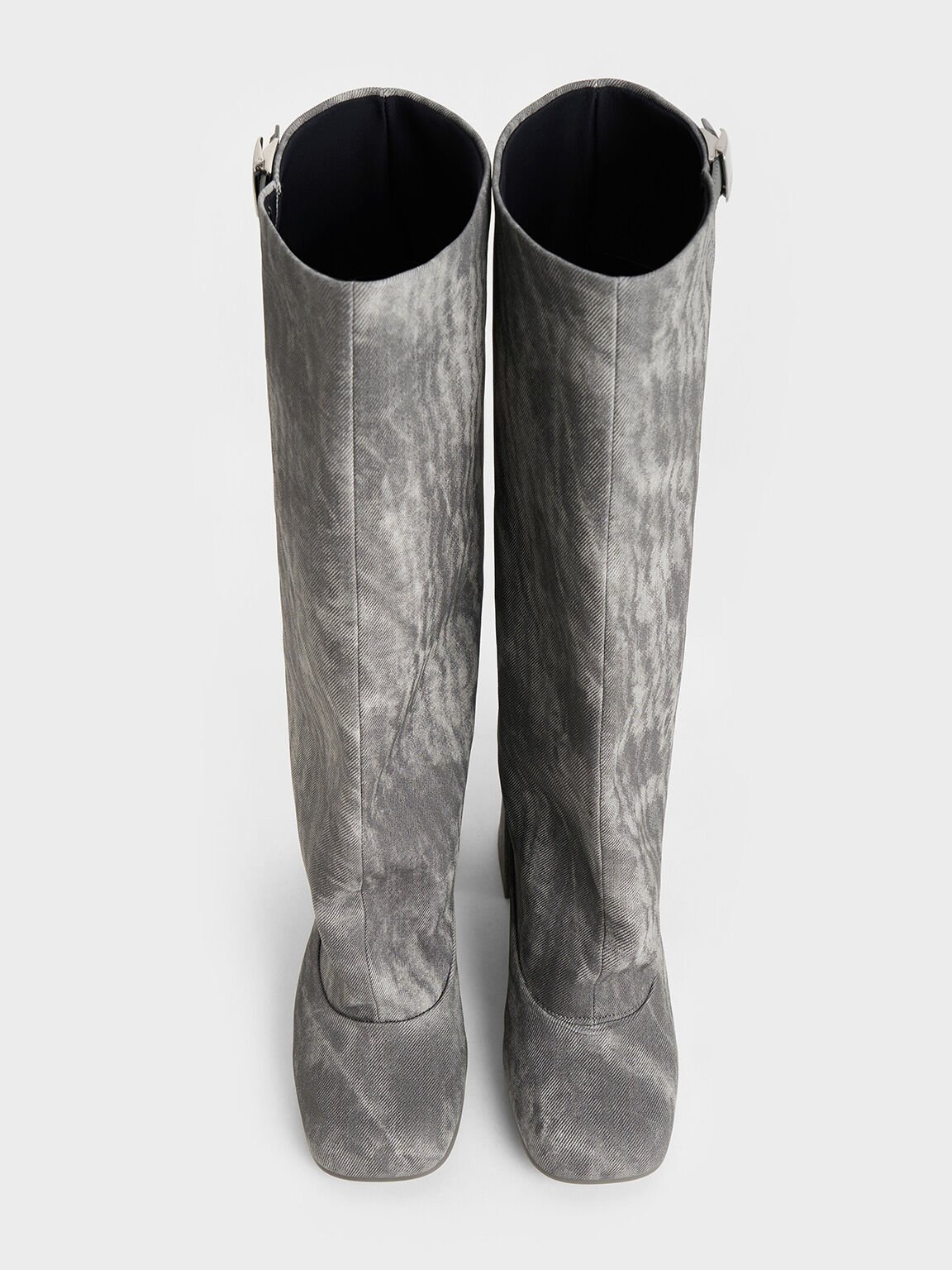 Robbie Denim-Effect Platform Knee-High Boots, Dark Grey, hi-res