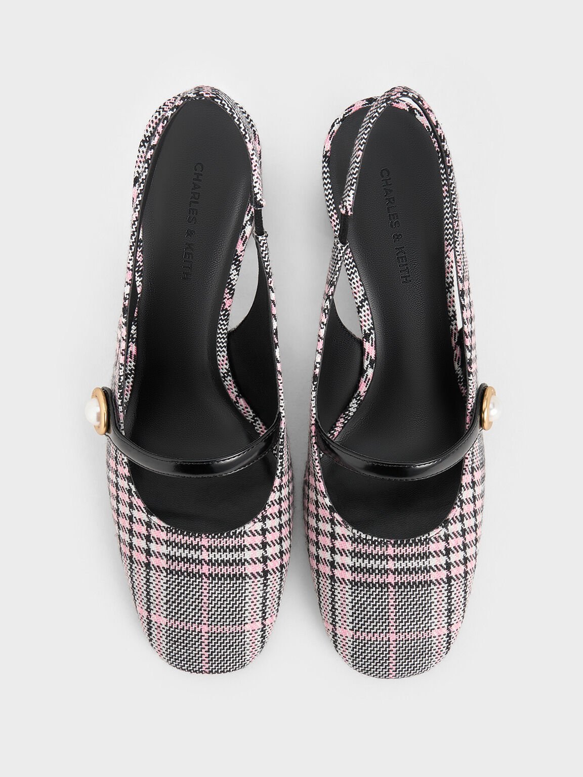 Plaid Pearl-Accent Mary Jane Pumps, Pink, hi-res