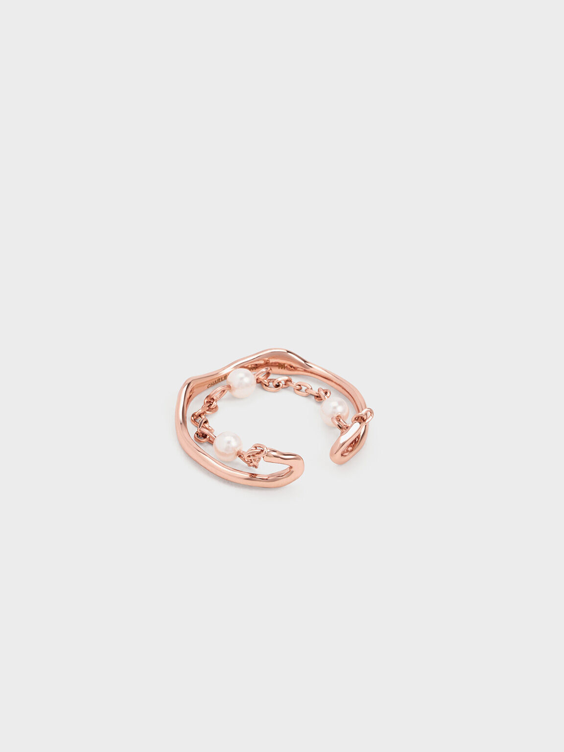 Corrine Pearl Chain-Link Double Ring, Rose Gold, hi-res