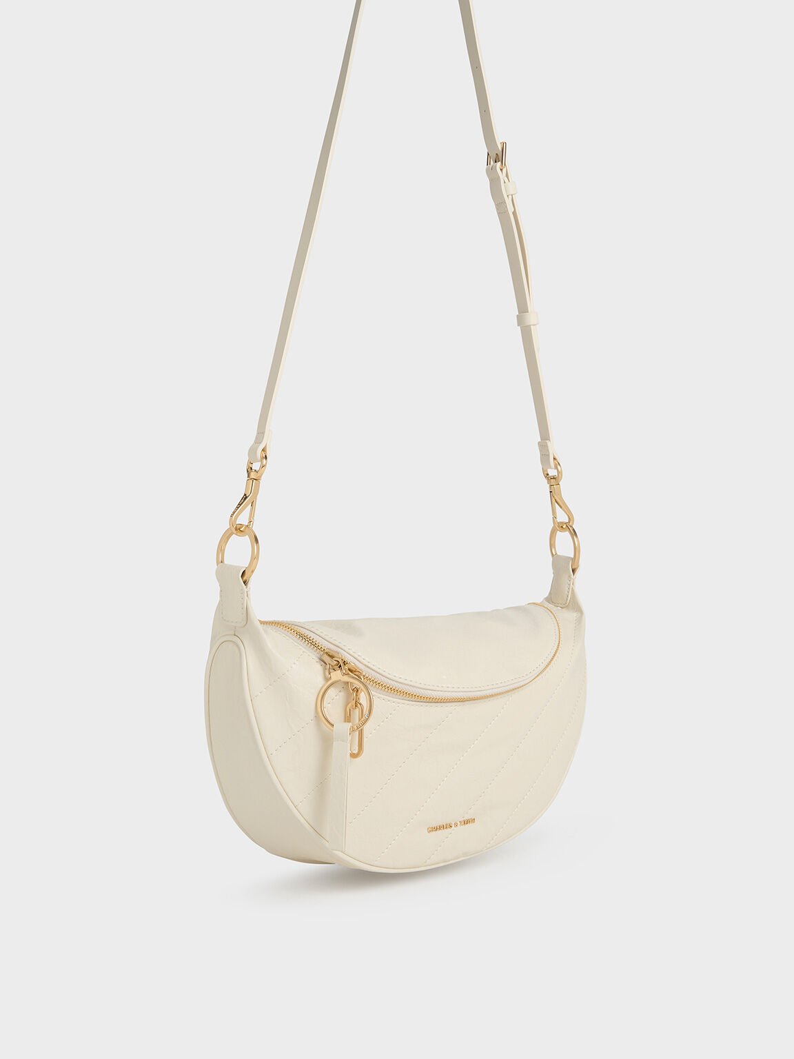 Philomena Crinkle-Effect Half-Moon Crossbody Bag, Cream, hi-res