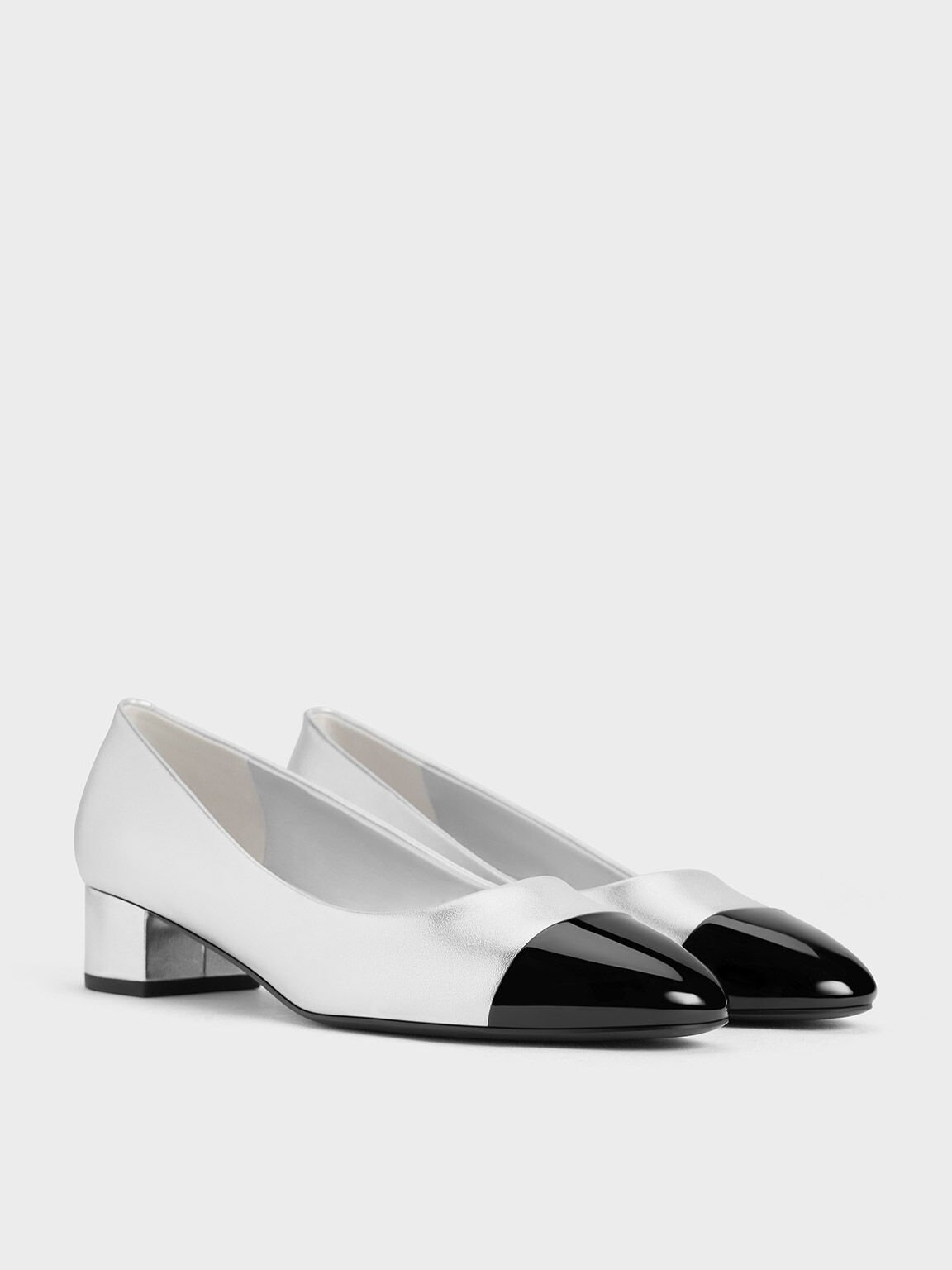 Patent Contrast Cap-Toe Pumps, Silver, hi-res