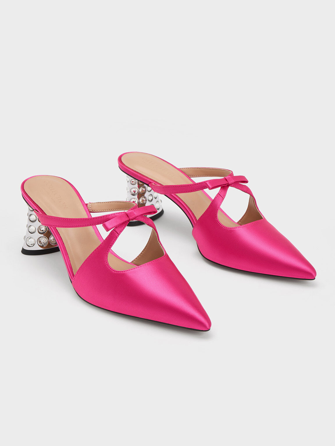 Pink Bow Crossover Gem-Embellished Mules - CHARLES & KEITH UK