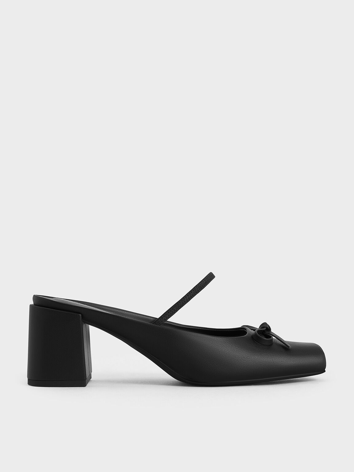 Bow Square-Toe Block-Heel Ballet Mules, Black, hi-res