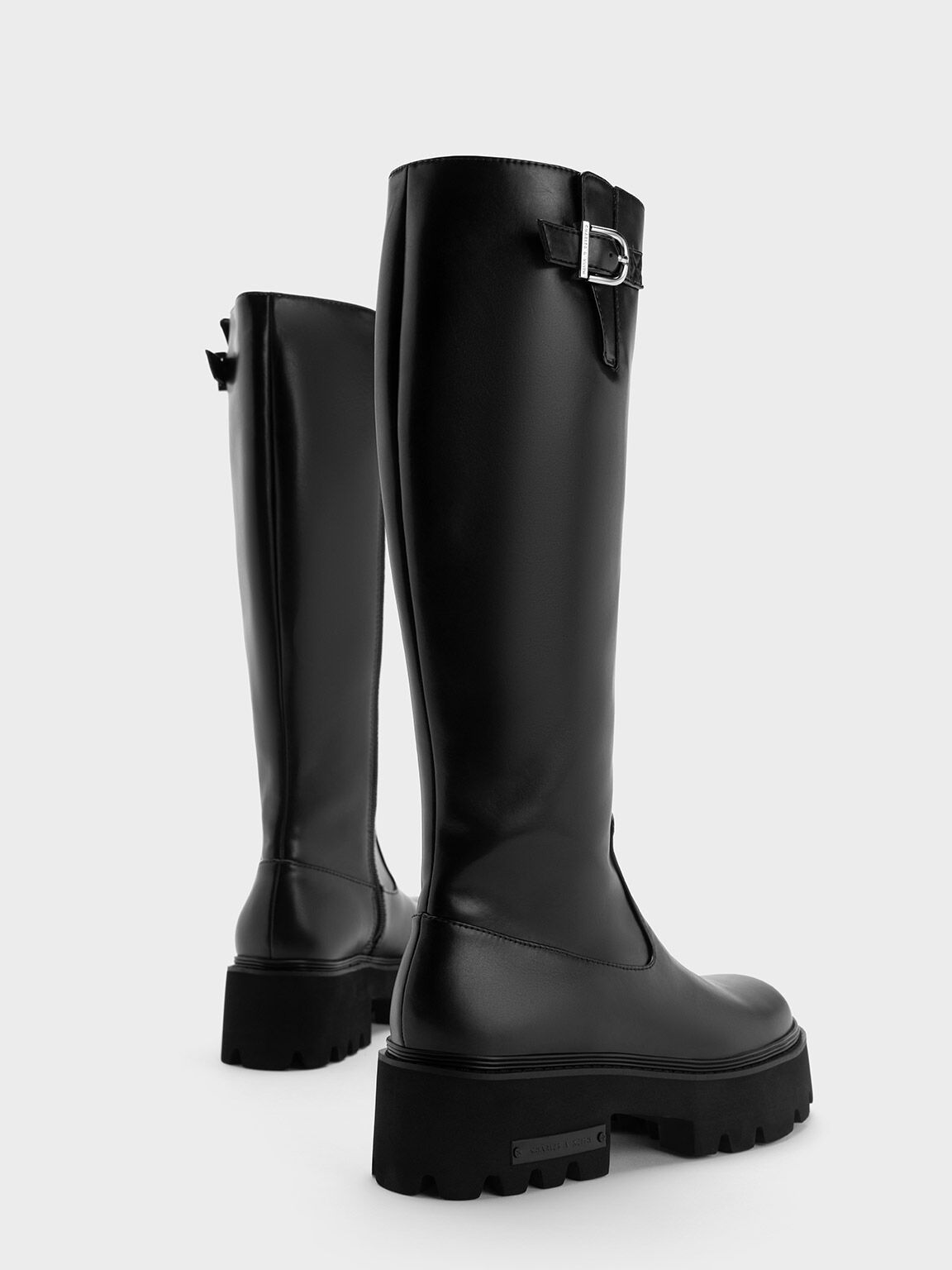 Imogen Side-Buckle Chunky Knee-High Boots - Black