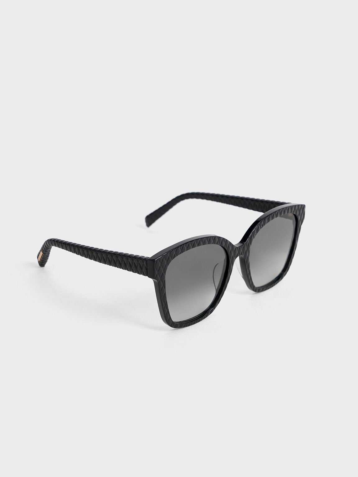 Recycled Acetate & Leather Quilted Sunglasses, Black, hi-res