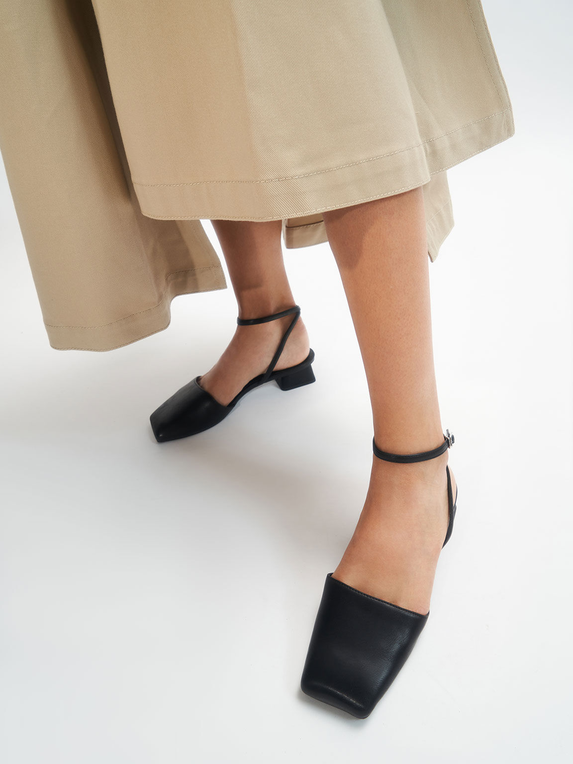 Black Square Toe Ankle Strap Pumps - CHARLES & KEITH UK
