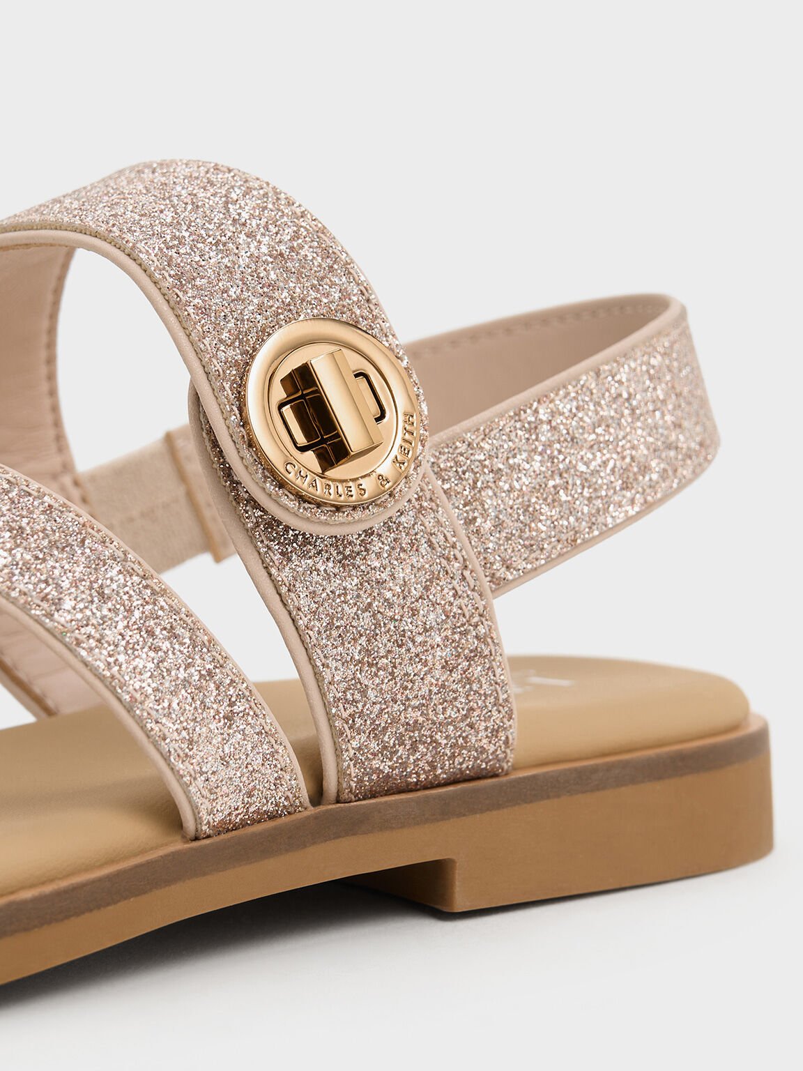Girls' Yara Glittered Metallic Buckle Sandals, Silver, hi-res