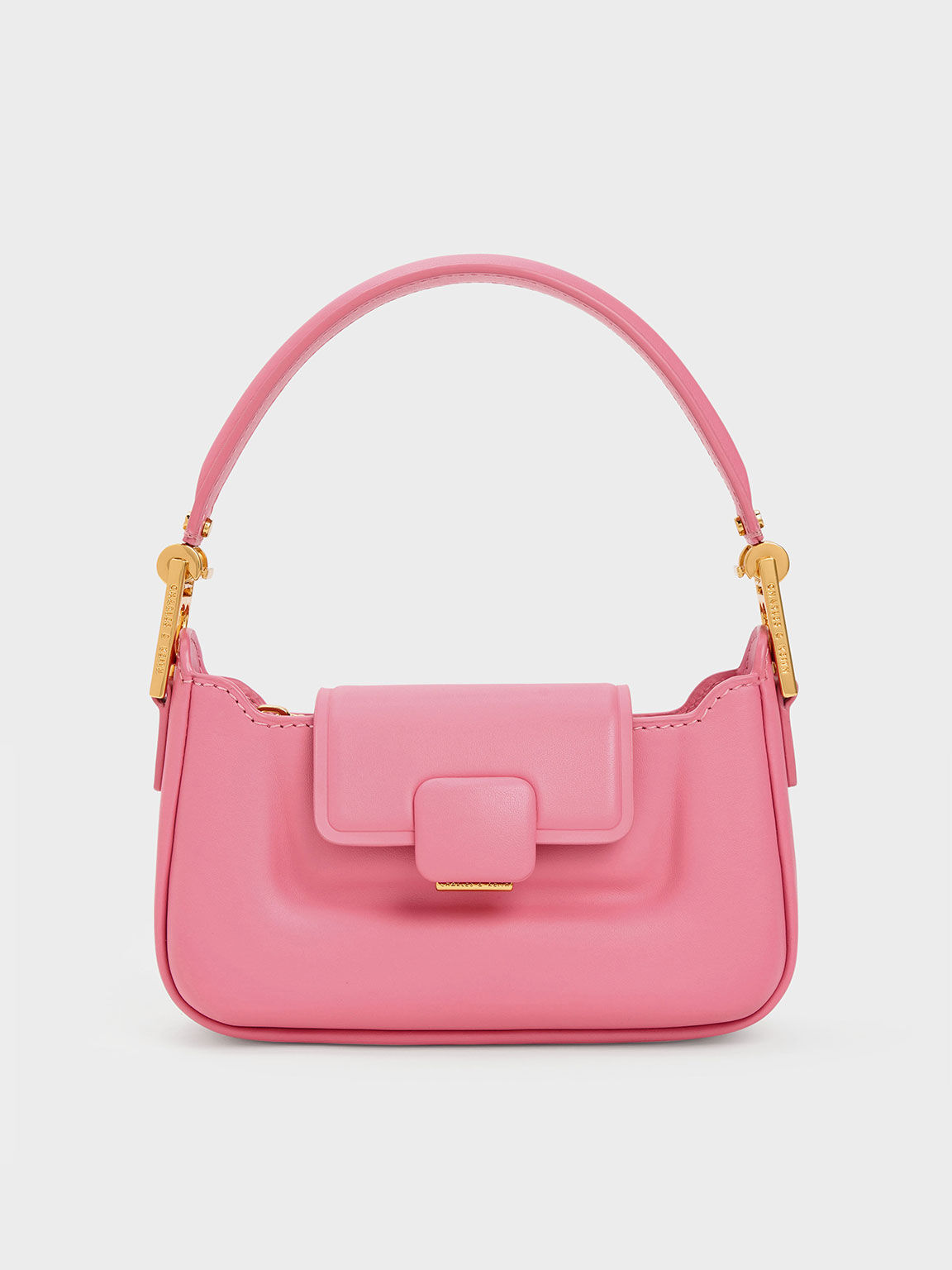 Pink Koa Leather Push-Lock Top Handle Bag - CHARLES & KEITH UK