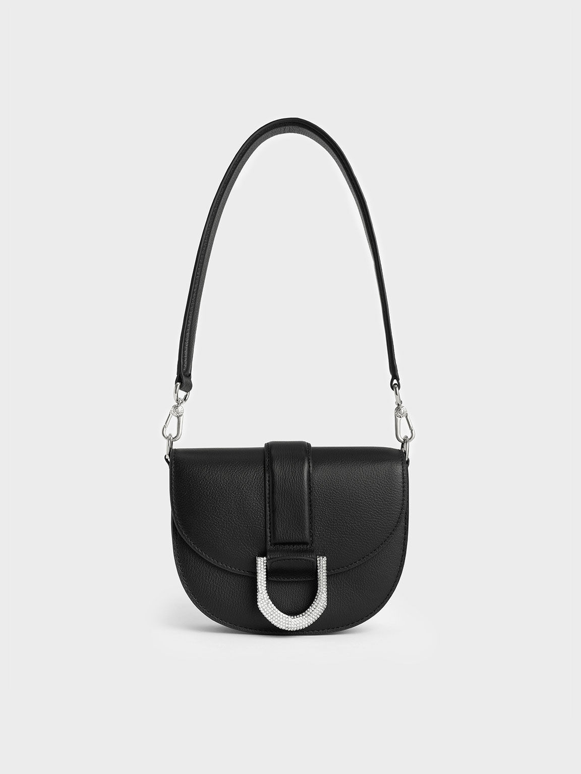 Mini Gabine Leather Saddle Bag, Black, hi-res