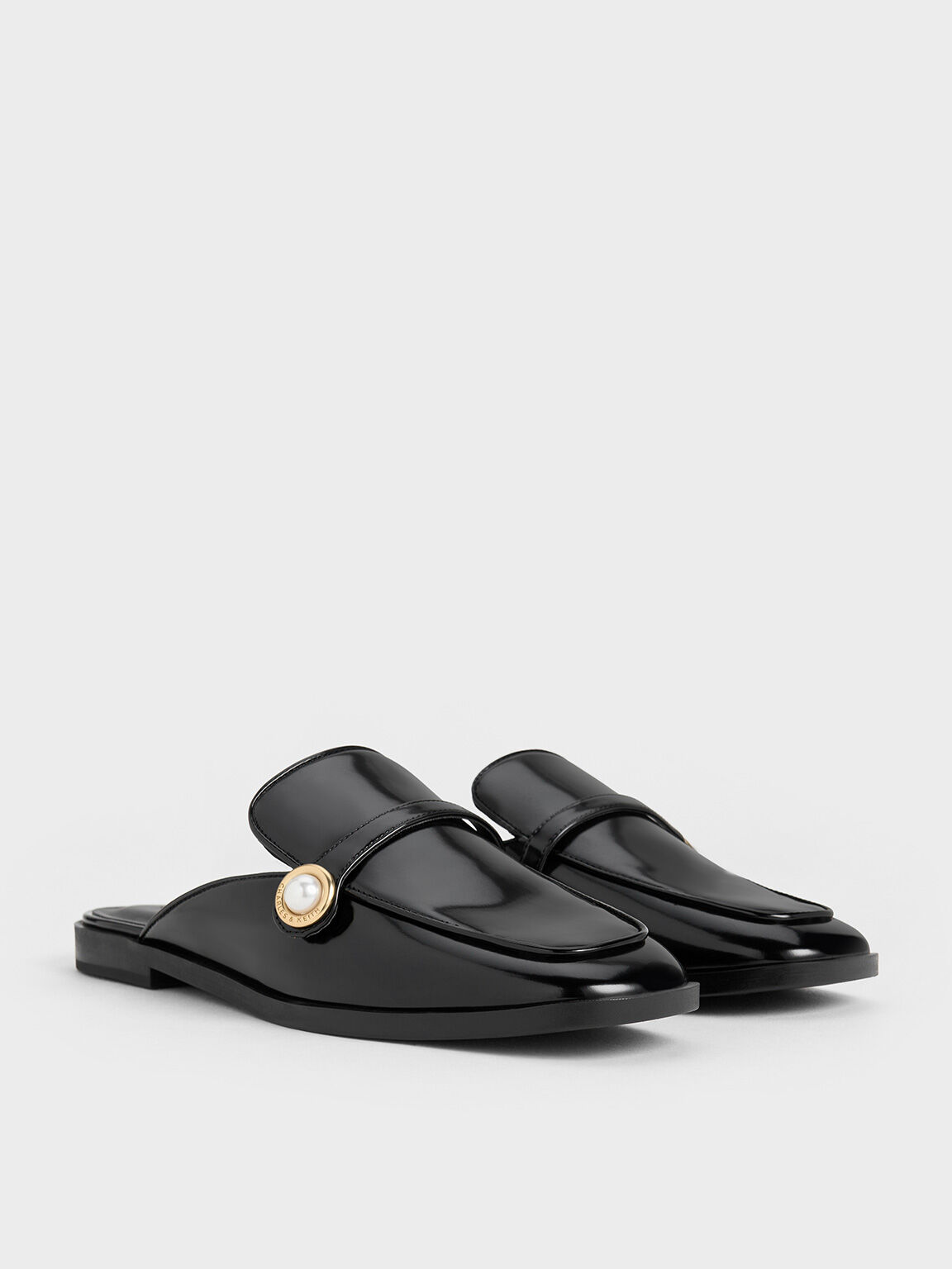 Pearl-Embellished Loafer Mules, Black Box, hi-res