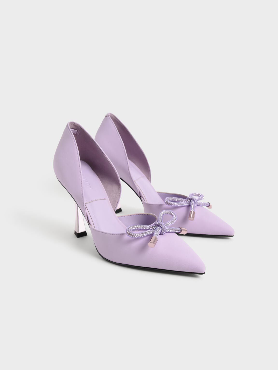 Gem-Embellished Bow-Tie D'Orsay Pumps - Lilac