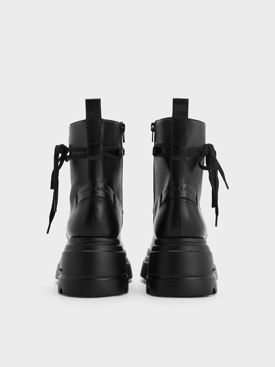 Lace-Up Chunky Ankle Boots, Black, hi-res