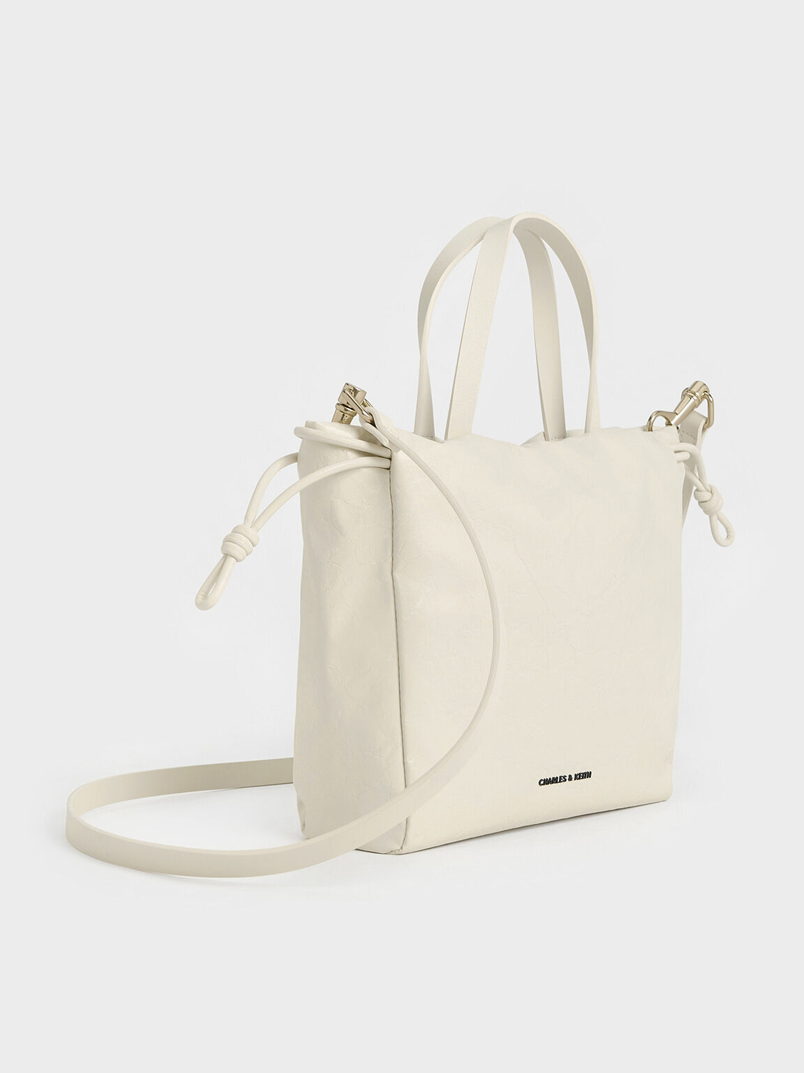 Mini Bethel Crinkle-Effect Ruched Drawstring Tote Bag, Cream, hi-res